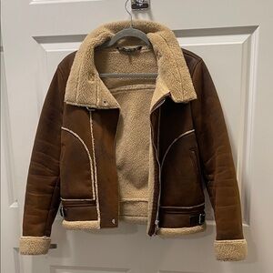 Zara Brown Shearling Teddy Jacket with Cream Accents